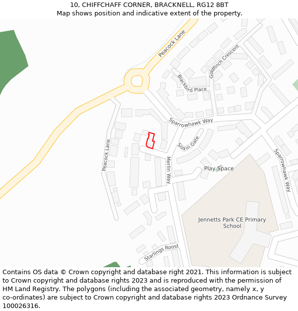 10, CHIFFCHAFF CORNER, BRACKNELL, RG12 8BT: Location map and indicative extent of plot