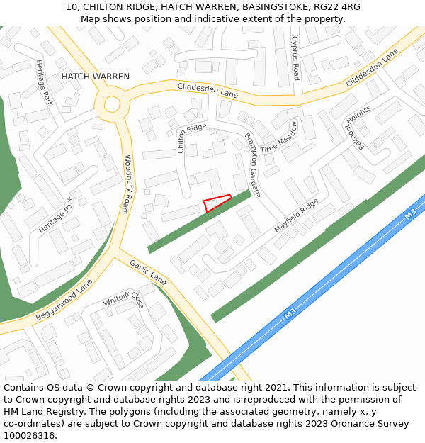 10, CHILTON RIDGE, HATCH WARREN, BASINGSTOKE, RG22 4RG: Location map and indicative extent of plot