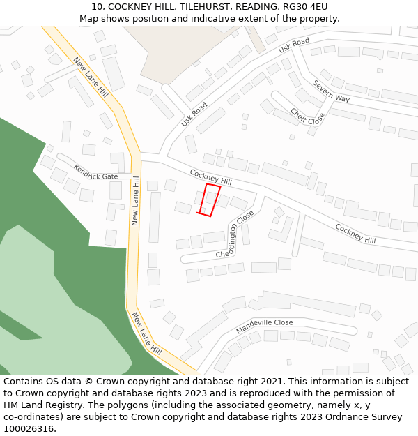 10, COCKNEY HILL, TILEHURST, READING, RG30 4EU: Location map and indicative extent of plot
