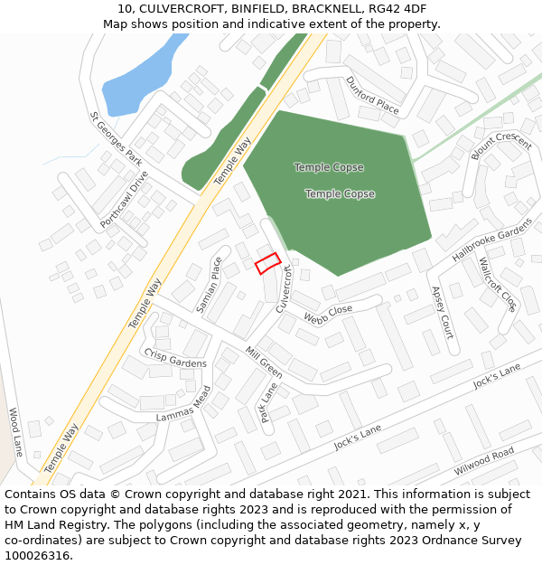 10, CULVERCROFT, BINFIELD, BRACKNELL, RG42 4DF: Location map and indicative extent of plot