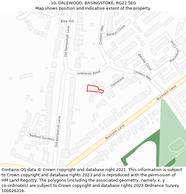 10, DALEWOOD, BASINGSTOKE, RG22 5EG: Location map and indicative extent of plot