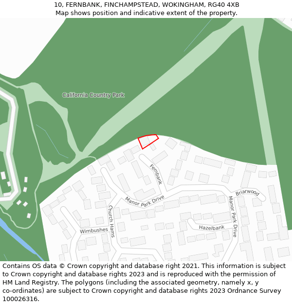 10, FERNBANK, FINCHAMPSTEAD, WOKINGHAM, RG40 4XB: Location map and indicative extent of plot