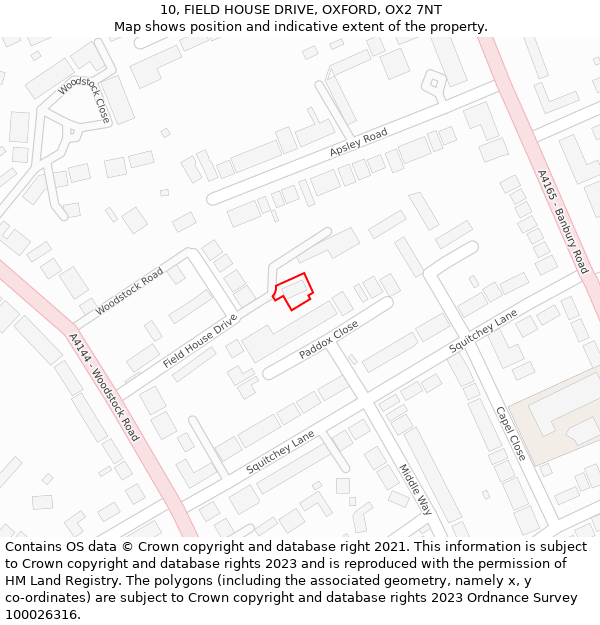 10, FIELD HOUSE DRIVE, OXFORD, OX2 7NT: Location map and indicative extent of plot
