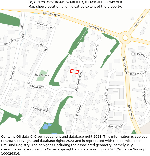 10, GREYSTOCK ROAD, WARFIELD, BRACKNELL, RG42 2FB: Location map and indicative extent of plot