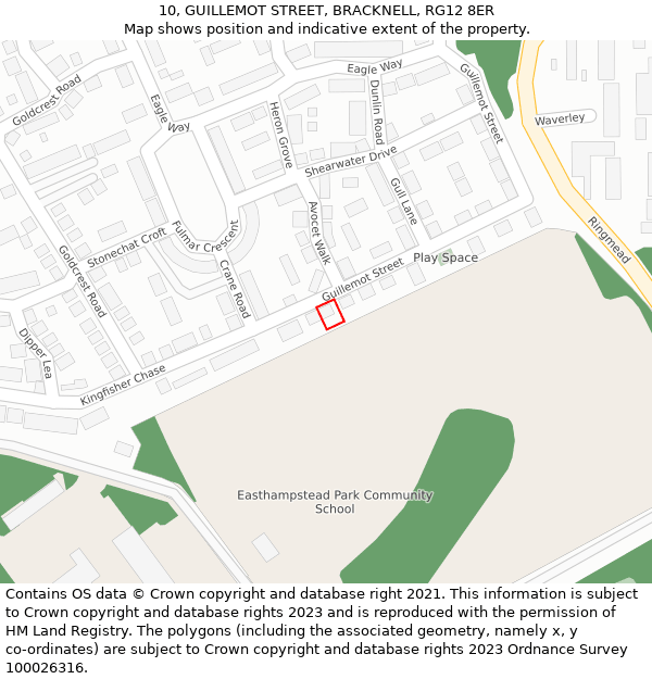 10, GUILLEMOT STREET, BRACKNELL, RG12 8ER: Location map and indicative extent of plot