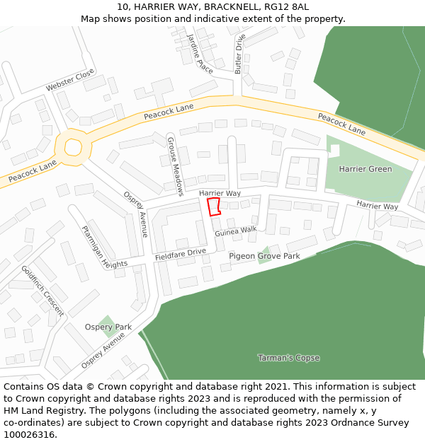 10, HARRIER WAY, BRACKNELL, RG12 8AL: Location map and indicative extent of plot