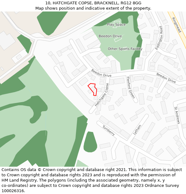 10, HATCHGATE COPSE, BRACKNELL, RG12 8GG: Location map and indicative extent of plot