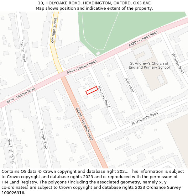 10, HOLYOAKE ROAD, HEADINGTON, OXFORD, OX3 8AE: Location map and indicative extent of plot