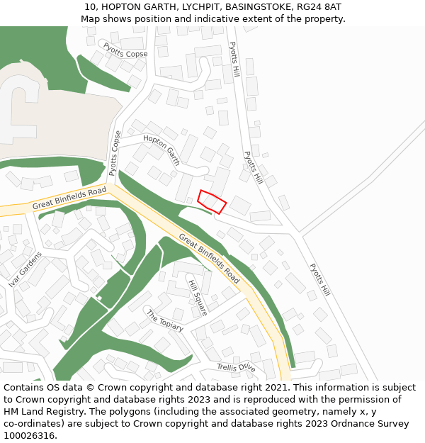 10, HOPTON GARTH, LYCHPIT, BASINGSTOKE, RG24 8AT: Location map and indicative extent of plot