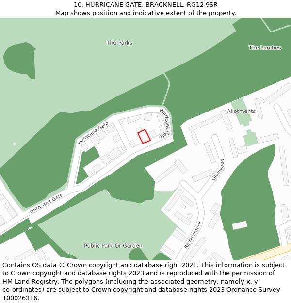 10, HURRICANE GATE, BRACKNELL, RG12 9SR: Location map and indicative extent of plot