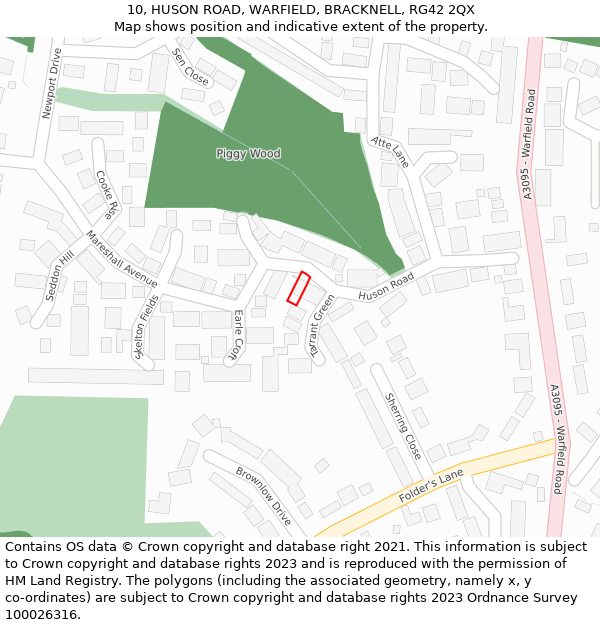 10, HUSON ROAD, WARFIELD, BRACKNELL, RG42 2QX: Location map and indicative extent of plot