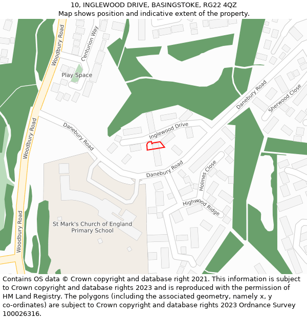 10, INGLEWOOD DRIVE, BASINGSTOKE, RG22 4QZ: Location map and indicative extent of plot