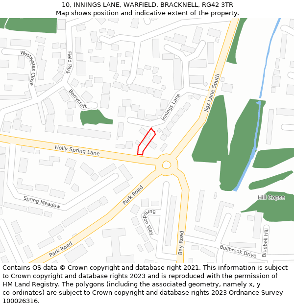 10, INNINGS LANE, WARFIELD, BRACKNELL, RG42 3TR: Location map and indicative extent of plot