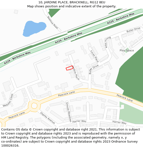 10, JARDINE PLACE, BRACKNELL, RG12 8EU: Location map and indicative extent of plot