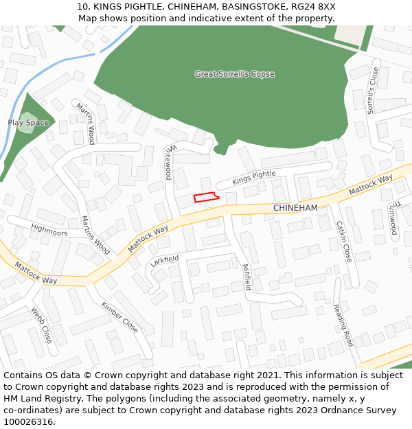 10, KINGS PIGHTLE, CHINEHAM, BASINGSTOKE, RG24 8XX: Location map and indicative extent of plot