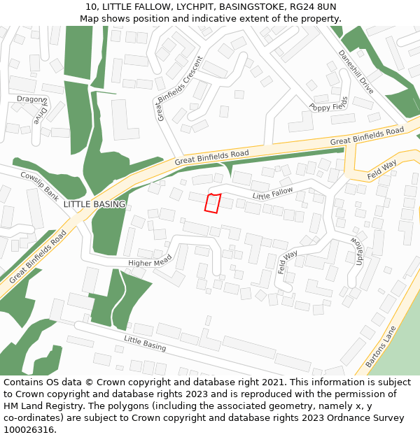 10, LITTLE FALLOW, LYCHPIT, BASINGSTOKE, RG24 8UN: Location map and indicative extent of plot