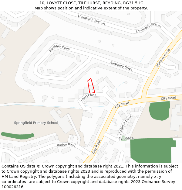 10, LOVATT CLOSE, TILEHURST, READING, RG31 5HG: Location map and indicative extent of plot