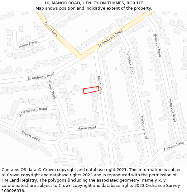 10, MANOR ROAD, HENLEY-ON-THAMES, RG9 1LT: Location map and indicative extent of plot