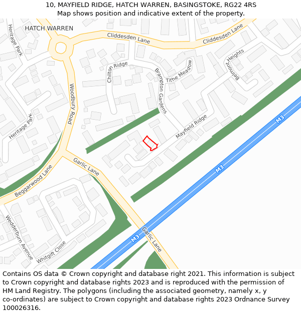 10, MAYFIELD RIDGE, HATCH WARREN, BASINGSTOKE, RG22 4RS: Location map and indicative extent of plot