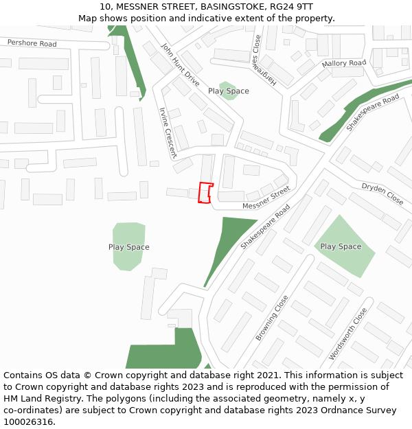 10, MESSNER STREET, BASINGSTOKE, RG24 9TT: Location map and indicative extent of plot