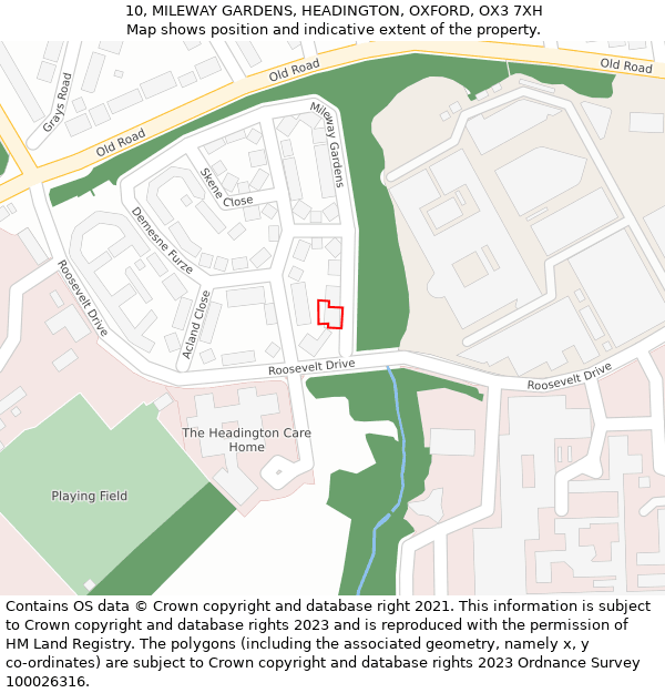 10, MILEWAY GARDENS, HEADINGTON, OXFORD, OX3 7XH: Location map and indicative extent of plot