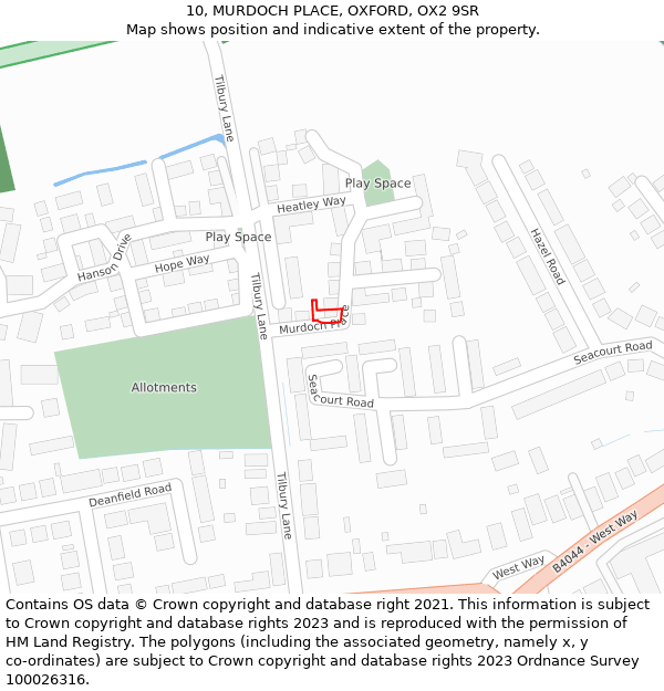 10, MURDOCH PLACE, OXFORD, OX2 9SR: Location map and indicative extent of plot