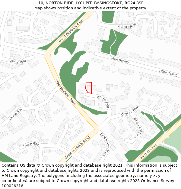 10, NORTON RIDE, LYCHPIT, BASINGSTOKE, RG24 8SF: Location map and indicative extent of plot