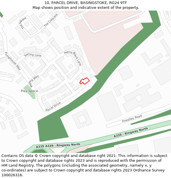 10, PARCEL DRIVE, BASINGSTOKE, RG24 9TF: Location map and indicative extent of plot