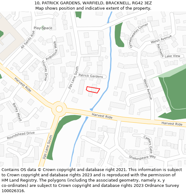10, PATRICK GARDENS, WARFIELD, BRACKNELL, RG42 3EZ: Location map and indicative extent of plot