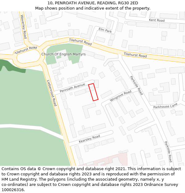10, PENROATH AVENUE, READING, RG30 2ED: Location map and indicative extent of plot