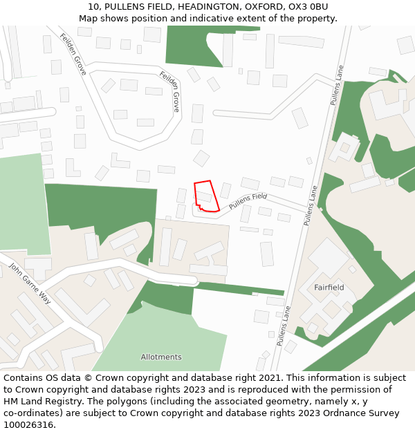 10, PULLENS FIELD, HEADINGTON, OXFORD, OX3 0BU: Location map and indicative extent of plot