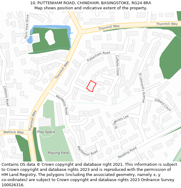 10, PUTTENHAM ROAD, CHINEHAM, BASINGSTOKE, RG24 8RA: Location map and indicative extent of plot