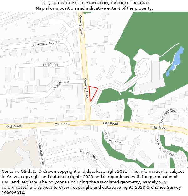 10, QUARRY ROAD, HEADINGTON, OXFORD, OX3 8NU: Location map and indicative extent of plot