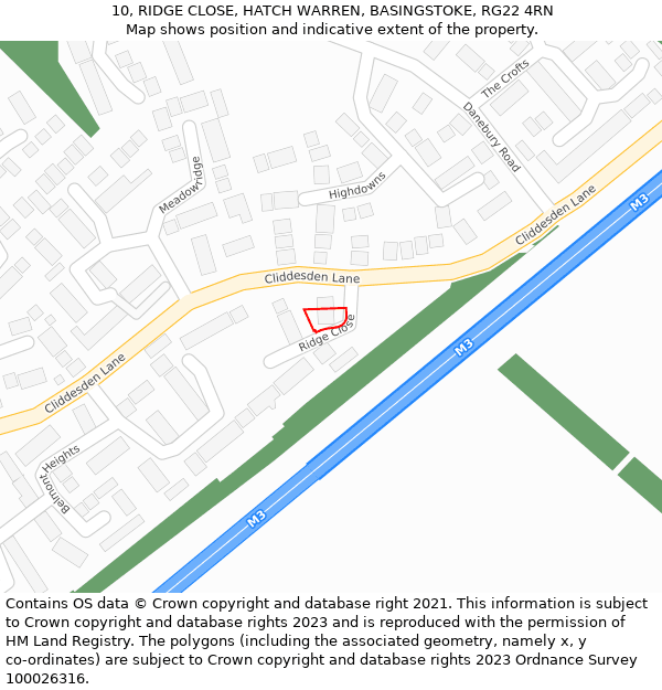 10, RIDGE CLOSE, HATCH WARREN, BASINGSTOKE, RG22 4RN: Location map and indicative extent of plot