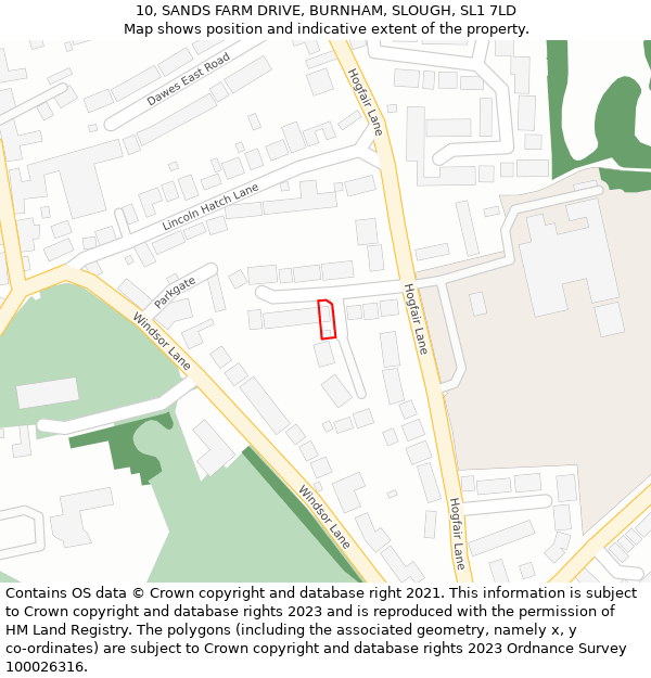 10, SANDS FARM DRIVE, BURNHAM, SLOUGH, SL1 7LD: Location map and indicative extent of plot