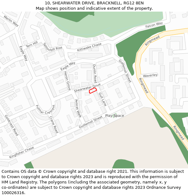 10, SHEARWATER DRIVE, BRACKNELL, RG12 8EN: Location map and indicative extent of plot