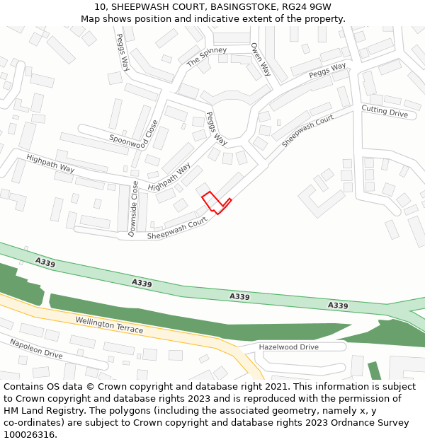 10, SHEEPWASH COURT, BASINGSTOKE, RG24 9GW: Location map and indicative extent of plot