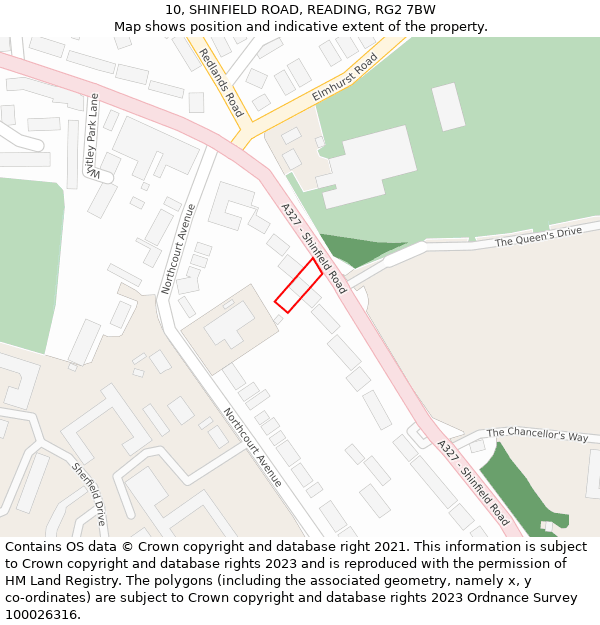 10, SHINFIELD ROAD, READING, RG2 7BW: Location map and indicative extent of plot