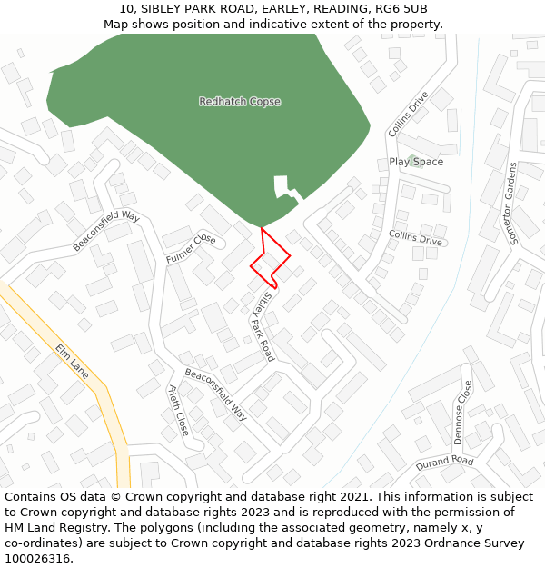10, SIBLEY PARK ROAD, EARLEY, READING, RG6 5UB: Location map and indicative extent of plot