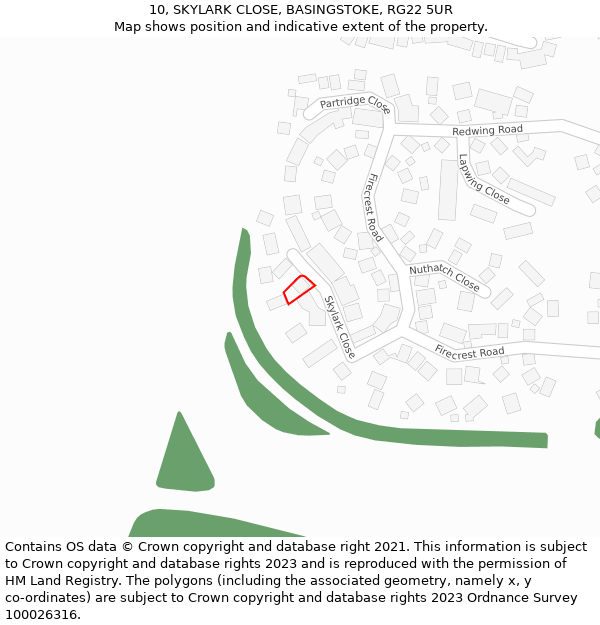 10, SKYLARK CLOSE, BASINGSTOKE, RG22 5UR: Location map and indicative extent of plot