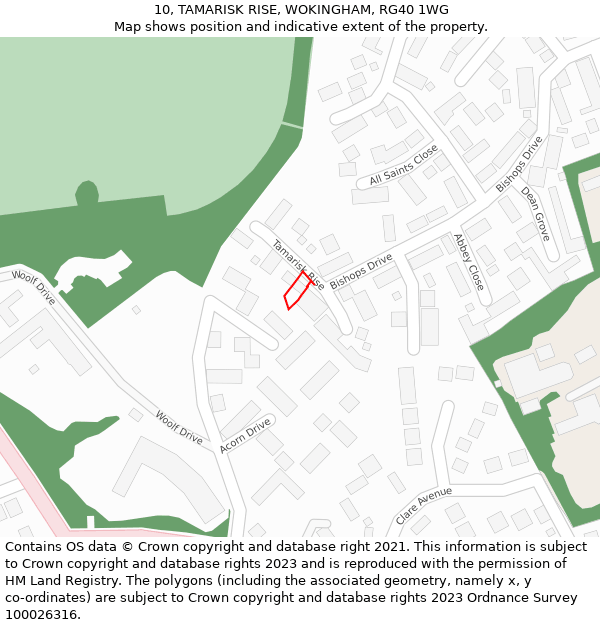 10, TAMARISK RISE, WOKINGHAM, RG40 1WG: Location map and indicative extent of plot