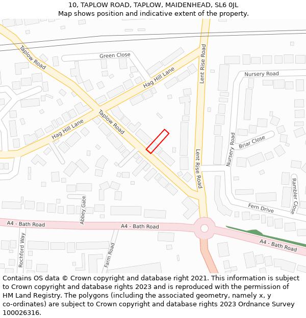 10, TAPLOW ROAD, TAPLOW, MAIDENHEAD, SL6 0JL: Location map and indicative extent of plot