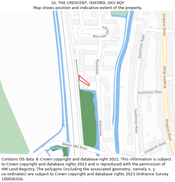 10, THE CRESCENT, OXFORD, OX2 6QY: Location map and indicative extent of plot