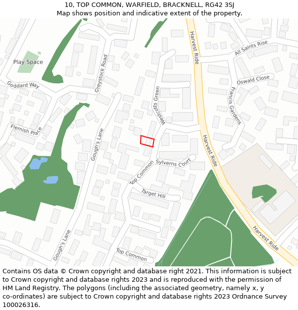 10, TOP COMMON, WARFIELD, BRACKNELL, RG42 3SJ: Location map and indicative extent of plot