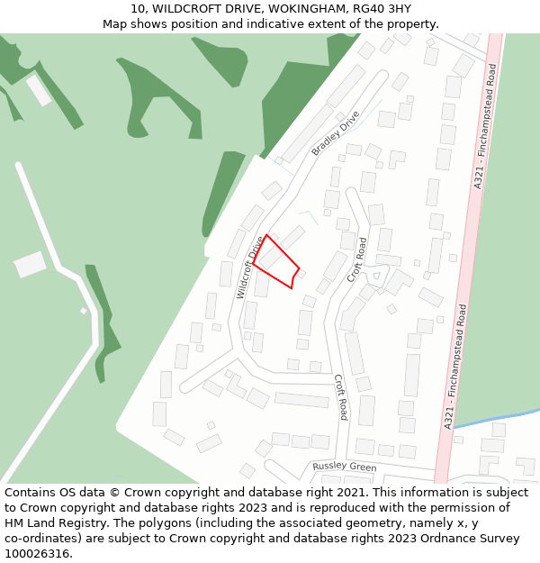 10, WILDCROFT DRIVE, WOKINGHAM, RG40 3HY: Location map and indicative extent of plot