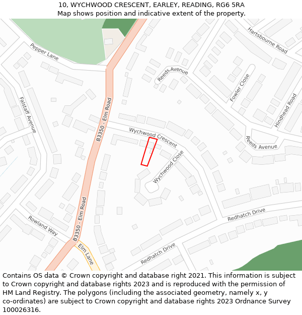 10, WYCHWOOD CRESCENT, EARLEY, READING, RG6 5RA: Location map and indicative extent of plot