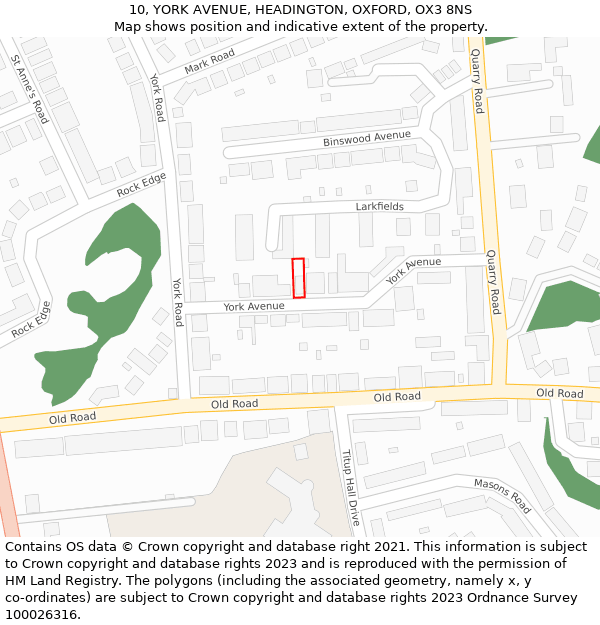 10, YORK AVENUE, HEADINGTON, OXFORD, OX3 8NS: Location map and indicative extent of plot