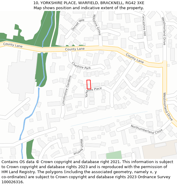 10, YORKSHIRE PLACE, WARFIELD, BRACKNELL, RG42 3XE: Location map and indicative extent of plot