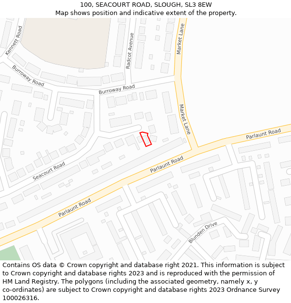 100, SEACOURT ROAD, SLOUGH, SL3 8EW: Location map and indicative extent of plot