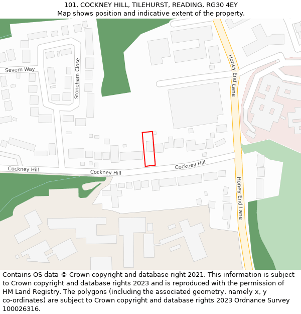 101, COCKNEY HILL, TILEHURST, READING, RG30 4EY: Location map and indicative extent of plot